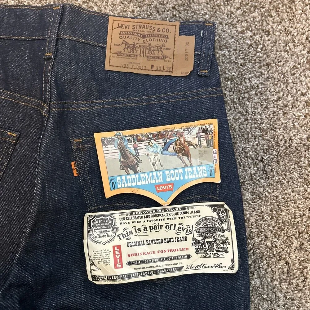 Vintage Levi's Saddleman 20517 0217 30x36 Men Boot Cut Jeans 517 Orange Tab NWT